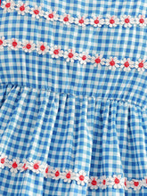 Young Girl's Casual Summer Gingham Dress With Ruffle Trim, Round Neck, Sleeveless